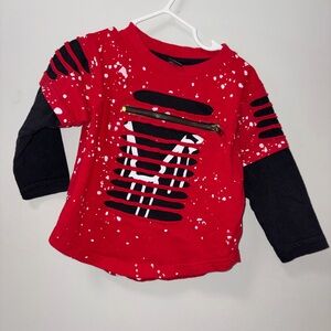 Red Ape Red Black White Paint Splatter Distressed Shirt Y2K Vtg Urban Hip Hop 2T